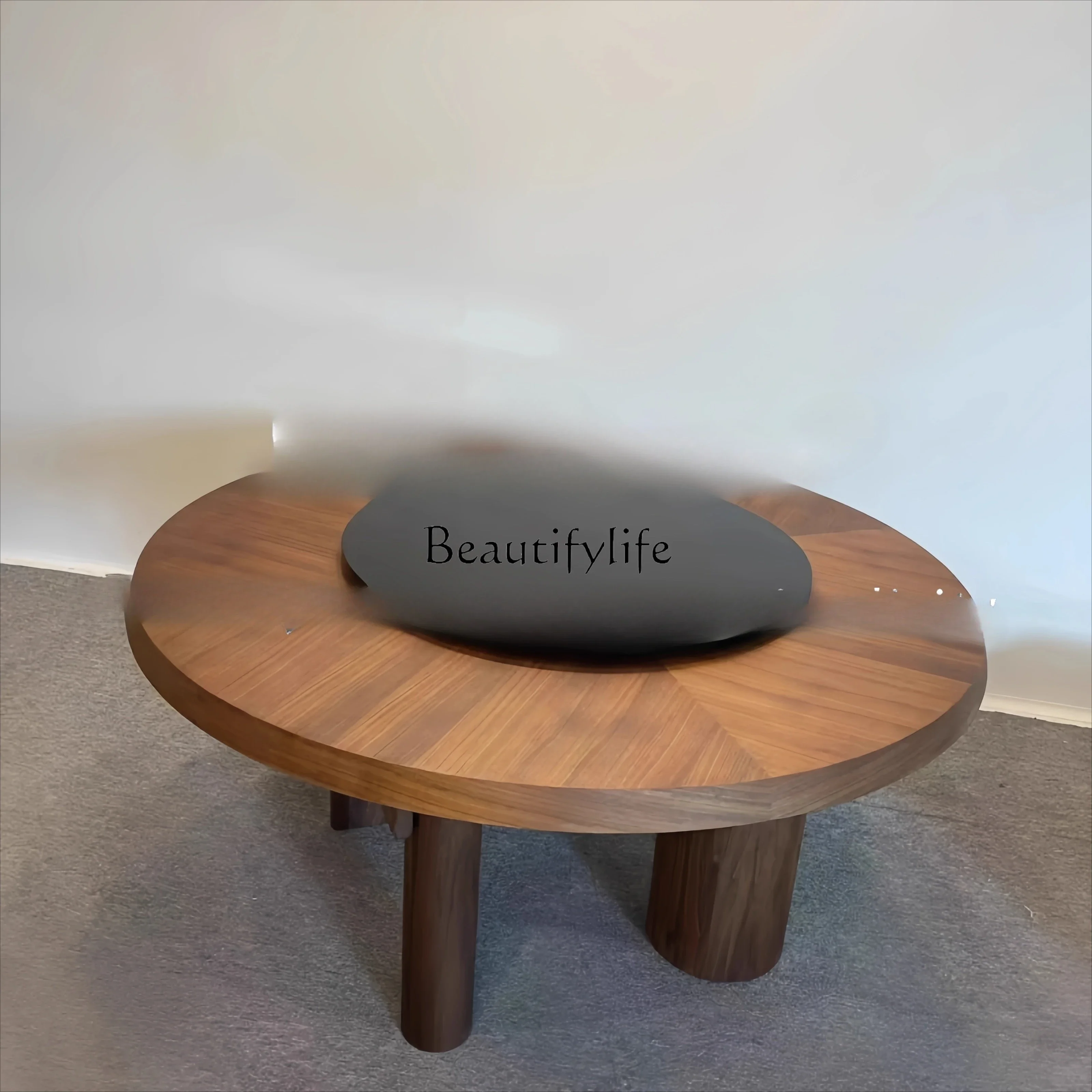 

yj19 Vintage Style Solid Wood Round Dining Table for Home Villa Large Round Table with Turntable Retro Style