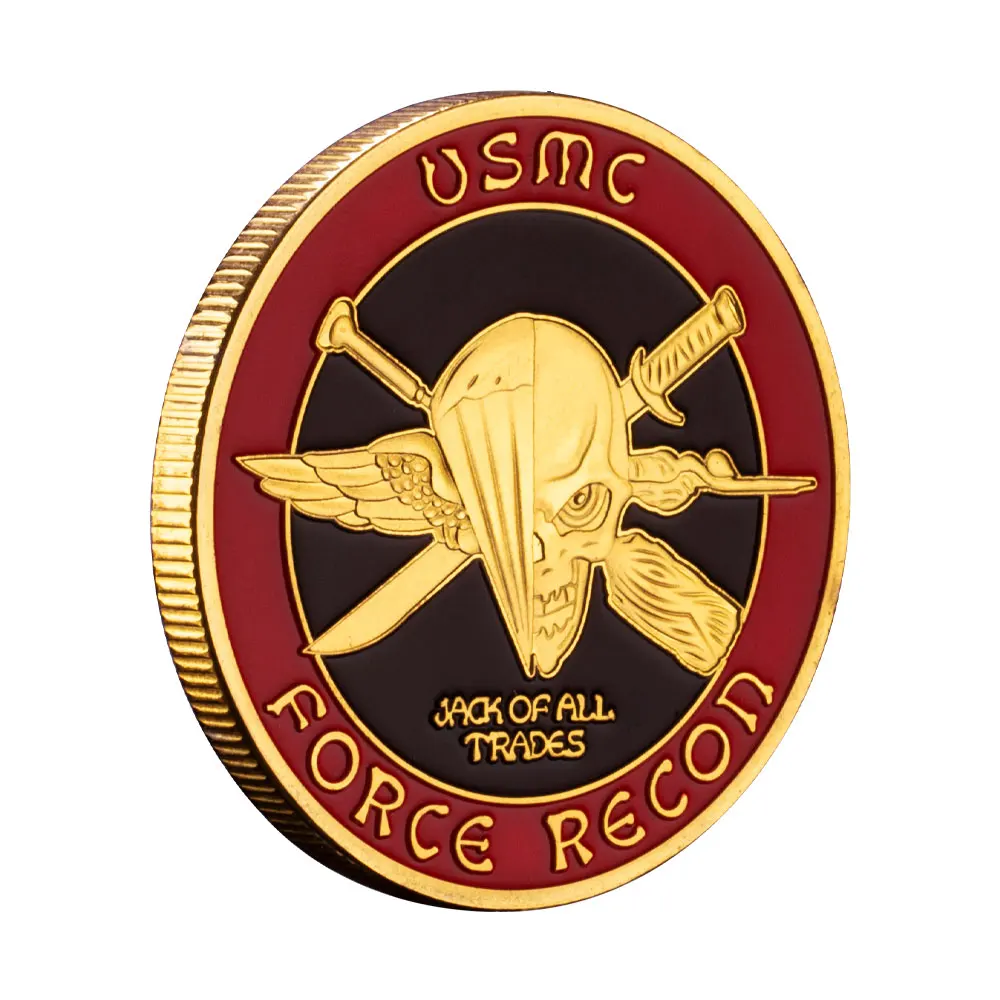 United States Marine Corps Challenge Coin USMC Force Recon Skull Pattern Commemorative Coin Golden Plated Souvenirs and Gifts