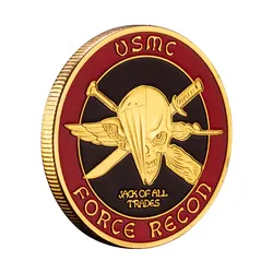 United States Marine Corps Challenge Coin USMC Force Recon Skull Pattern Commemorative Coin Golden Plated Souvenirs and Gifts