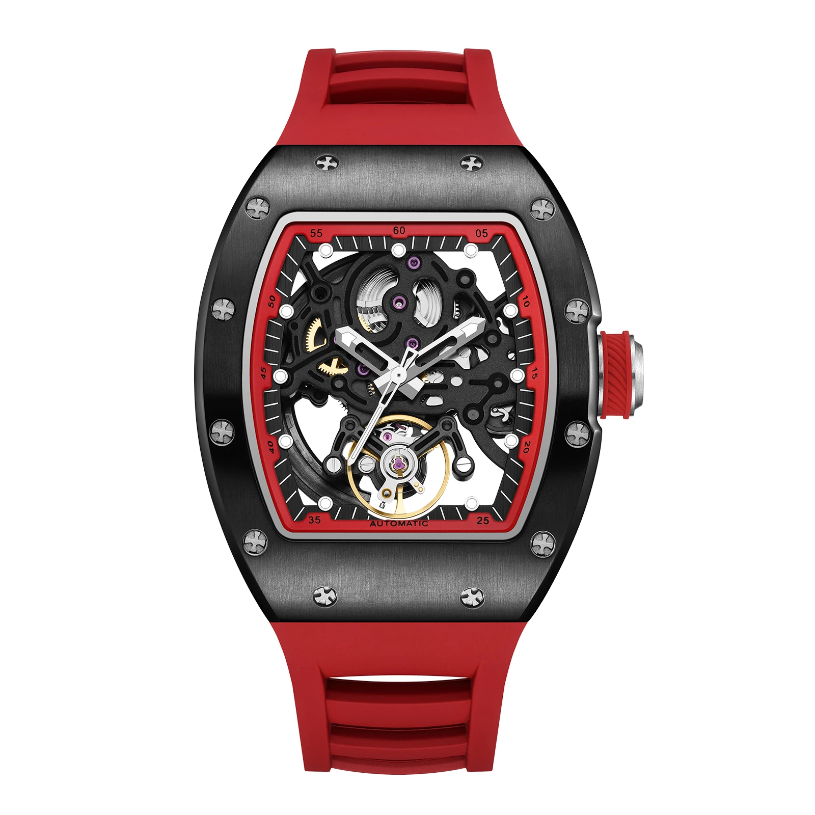 

Автоматические механические часы Tourbillon Iced Out Skeleton для мужчин, роскошные мужские часы с фазой Луны, повседневный кожаный ремешок