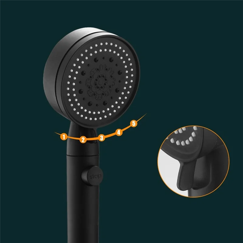 ABGE-High Pressure Shower Nozzle 5 Modes Adjustable Shower Nozzle Water-Saving One-Button Stop Nozzle Bathroom Accessories