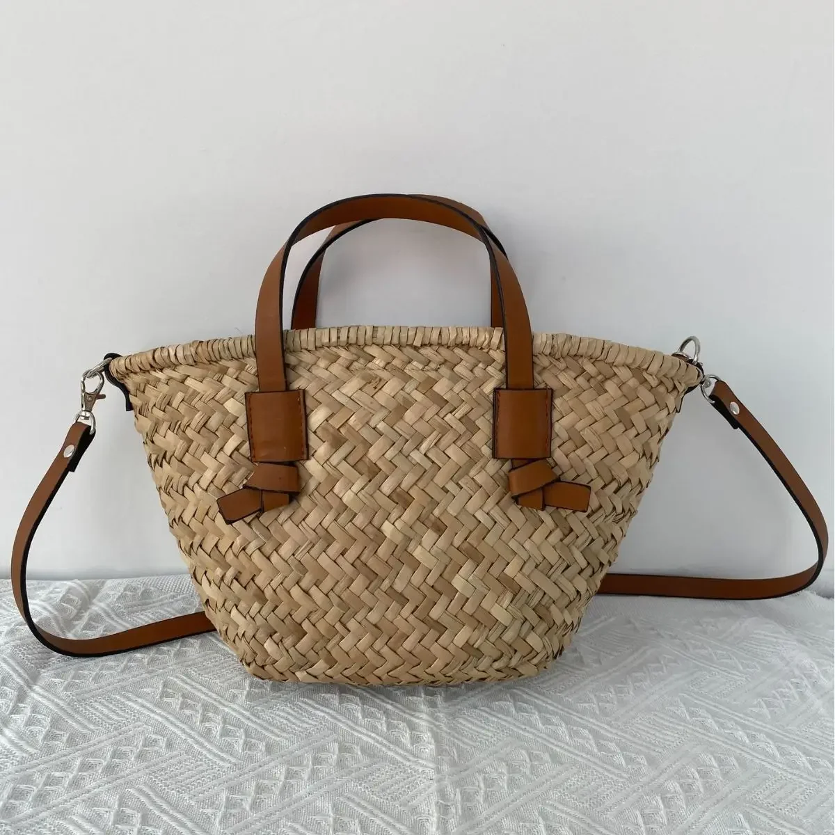 Bohemian Straw Basket Bag para Mulheres, Handmade Wicker Rattan Bags, Travel Bag Designer, Shoulder Crossbody Bags, Chique