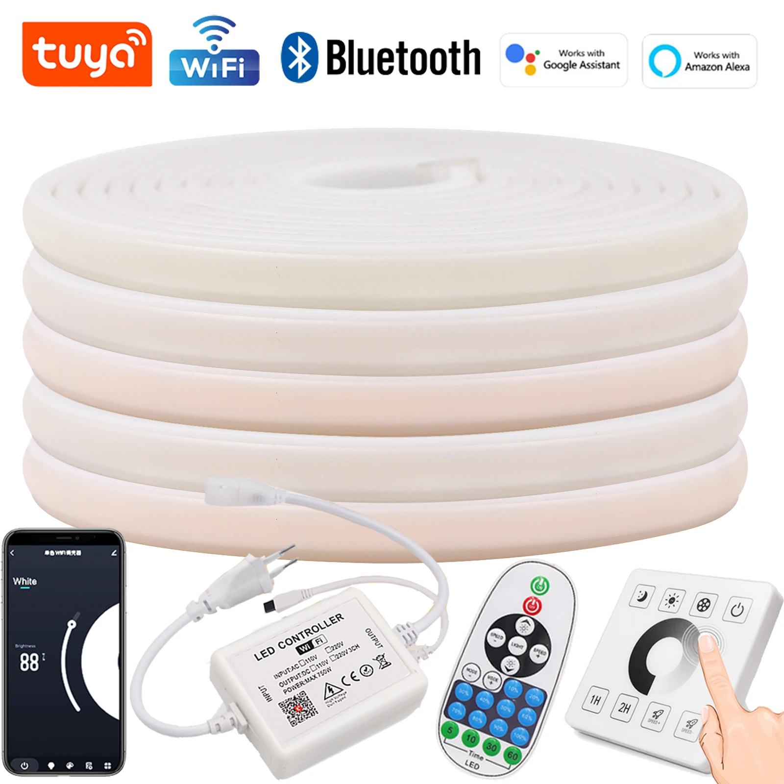 220V pasek przyciemniane światło LED Tuya WiFi taśma LED Bluetooth elastyczne lampy LED COB z wtyczką EU wodoodporne oświetlenie liniowe