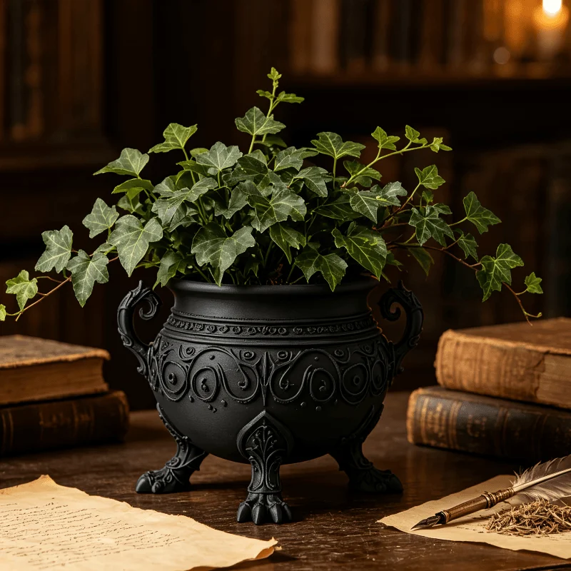 Gothic Cauldron Planter Pot with Feet Black Vintage Decorative Flower Pot for Indoor Plants Succulent Cactus Home Decor