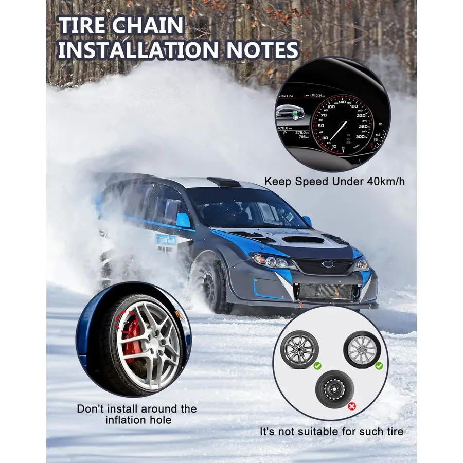

225275mm Snow Chains for Car Pickup Trucks SUV,8 Pack Quick Easy Installation Tire Traction Chain,Portable Reusable Adjustable U