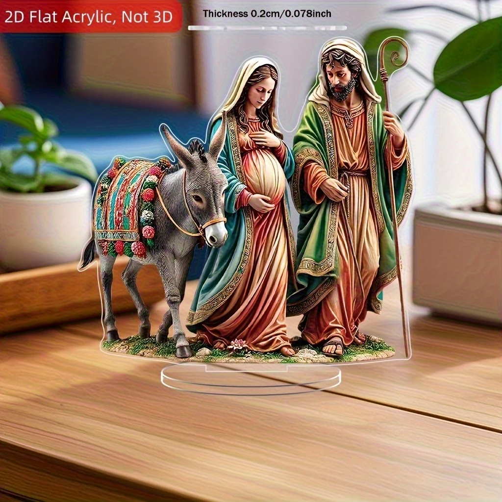 2D Acrylic Religious Table Decorations Virgin Mary Joseph And the Donkey Christian Home Ornaments Artwork for Festive Tabletop