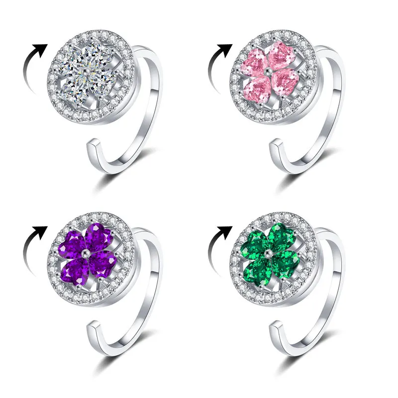 New 925 Silver Rotatable Round AAA Zircon Adjustable Rings Women Fine Jewelry Gift Fashion Rhinestone Circle Open Finger Ring