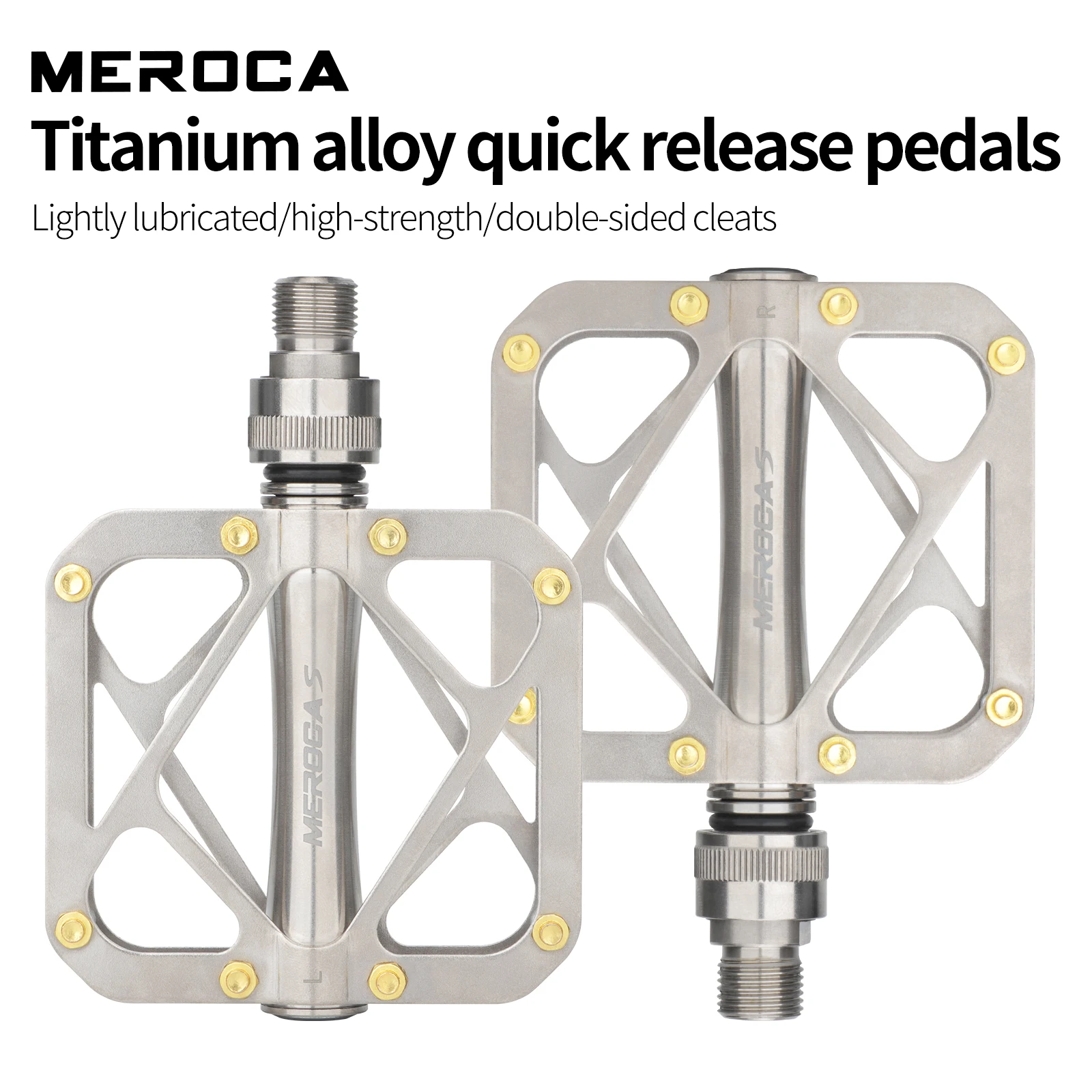 MEROCA Ultra Light Titanium Alloy Material Bicycle Pedal Quick Release Mountain Bike Pedal 3 Bearing M14 Thread Anti-slip Pedal