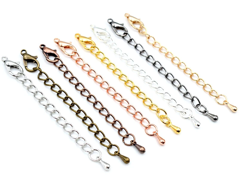 10pcs 50mm/70mm Length Longer 5x4mm Handmade Extension Chain with Lobster Clasp and Droplets For Bracelet Necklace Tail Chain