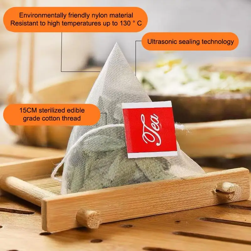 Nylon Empty Triangle Tea Bag 100Pcs Disposable Pouch for Tea Coffee Spice Infusion Fast Extraction for Travel Kit