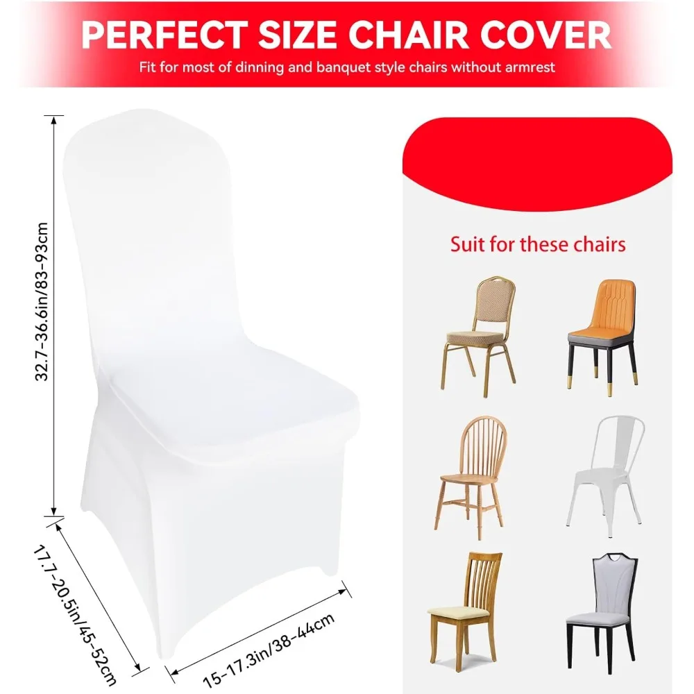 50 عبوة من أغطية الكراسي البيضاء المطاطية - أغطية ألياف لدنة من البوليستر عالي الجودة لحفلات الزفاف والحفلات والولائم وحفلات الطعام