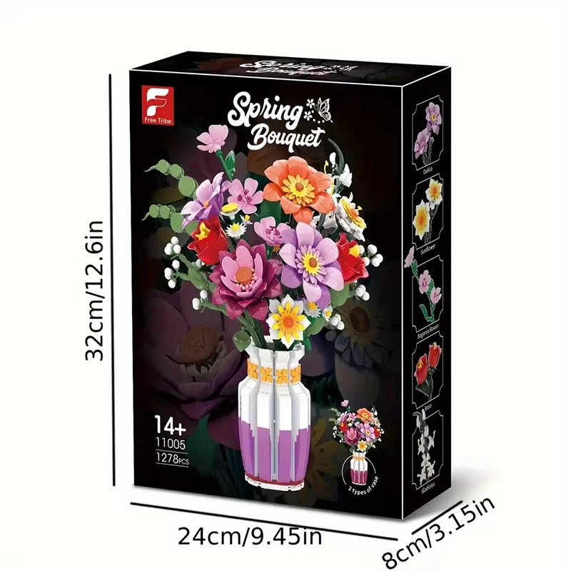 

Набор строительных блоков MOC «Букет диких цветов» из 1278 деталей, декоративные кирпичики для детей и взрослых, подарки на день рождения