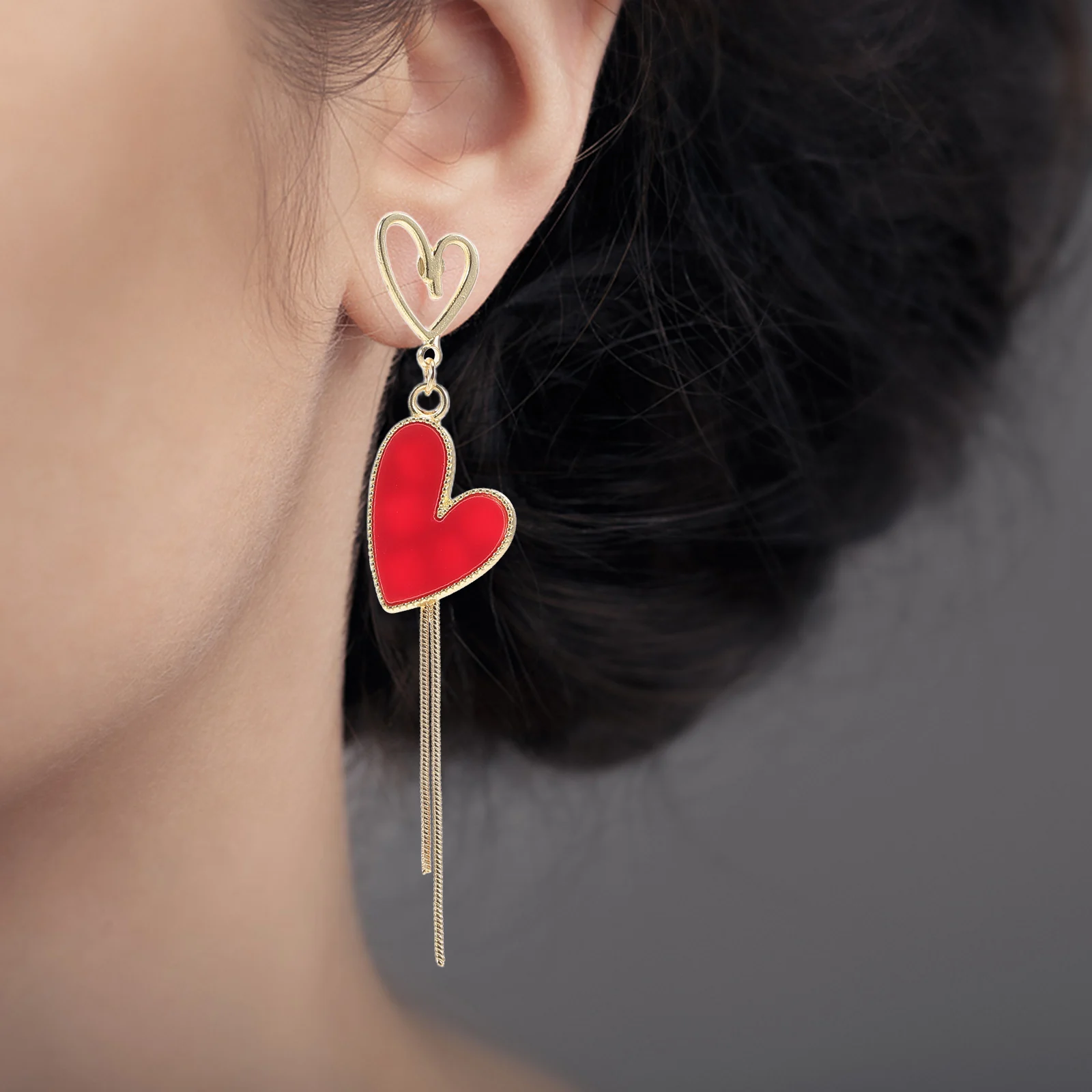 

Heart Tassel Earrings Colorful Dangle Petal Dramatic for Women Trendy Acetate Sheet Asymmetrical Exaggerated