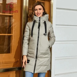 HaiLuoZi 2022 New Women's Coat Hooded Warm and Thick Mid-long Bio Cotton Parkas Side zipper Big Pockets Winter Jacket Women 86