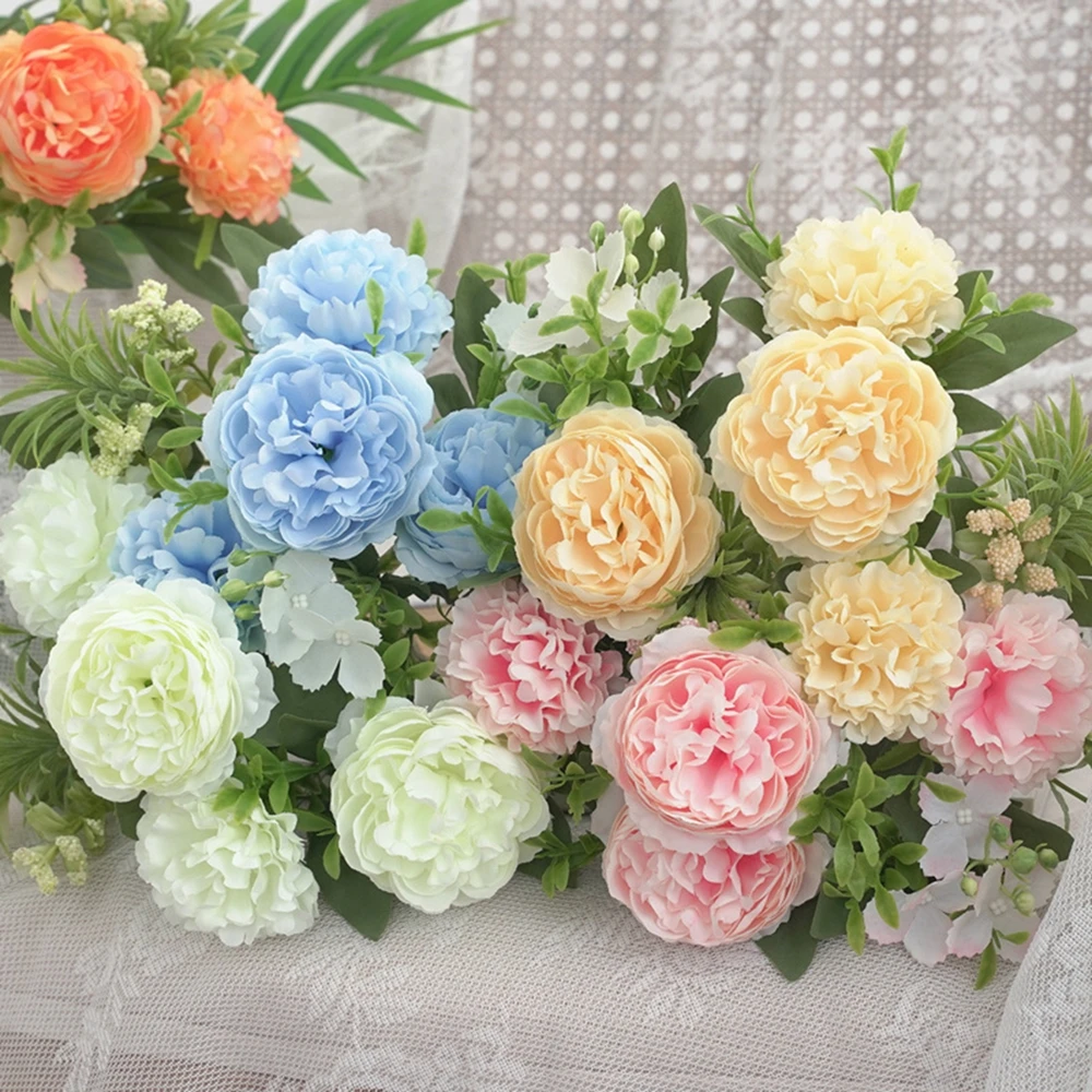 

6Pcs Artificial Flowers Chrysanthemum Peony Festival Accessory Home Room Arrangement Wedding Wreath Brial Bouquet Decorat Garden