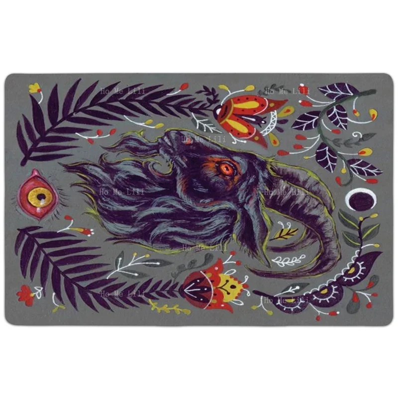 Folk Artist's Design Of The Unique Evil Satanic Goat Non Slip Flannel Floor Rugs By Ho Me Lili