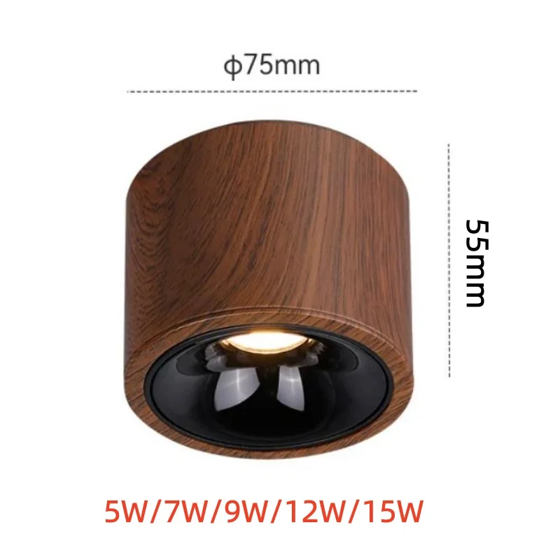 Ultra-thin Concealed Ceiling-Mounted LED Lamp in Retro Style, in Walnut Color, with Adjustable Angle, Resembling a Hill-Shaped