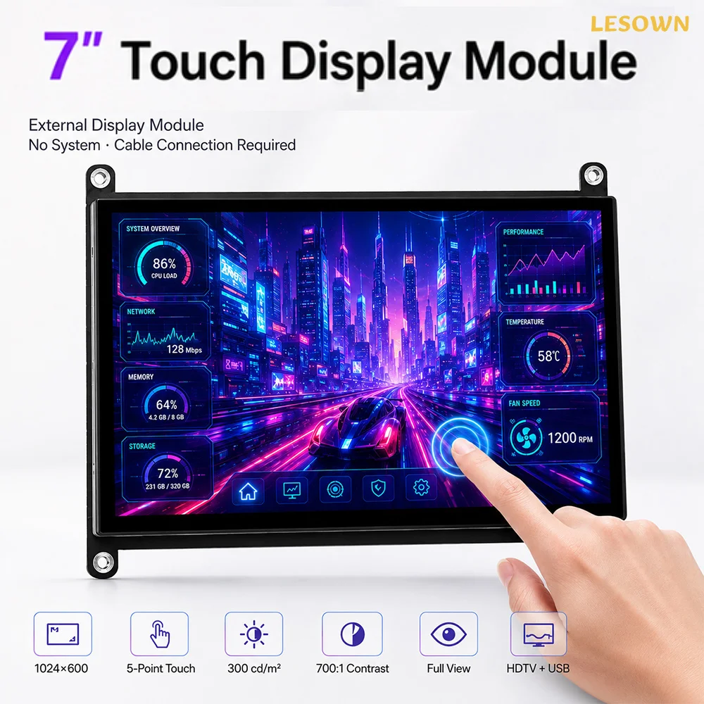 LESOWN Mdulo de Pantalla 7 inch HDTV Panel with P+G Touch for PC Case Monitoring Display Module