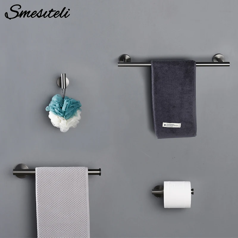 Bathroom Accessories Sets Matte Black Gunmetal Chrome Brushed Gold Robe Hook Towel Bar Paper Holder Smesiteli Stainless Steel