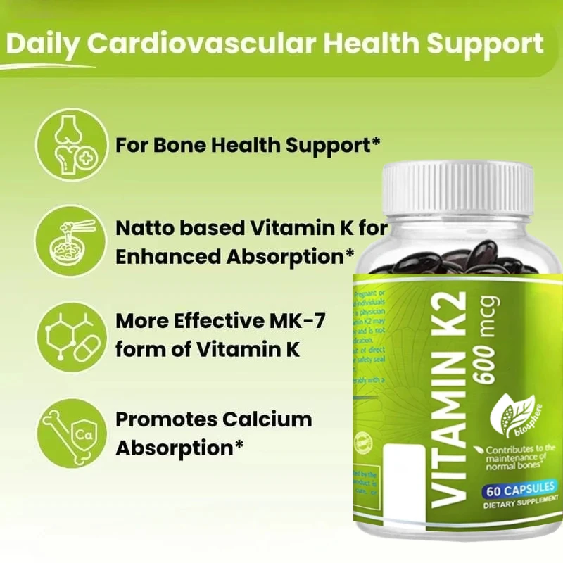 

Мужская и женская добавка с витамином K2 MK-7 — высокопрочная 600 мкг — поддерживает здоровье костей и артериальности — 60 вегетарианских капсул