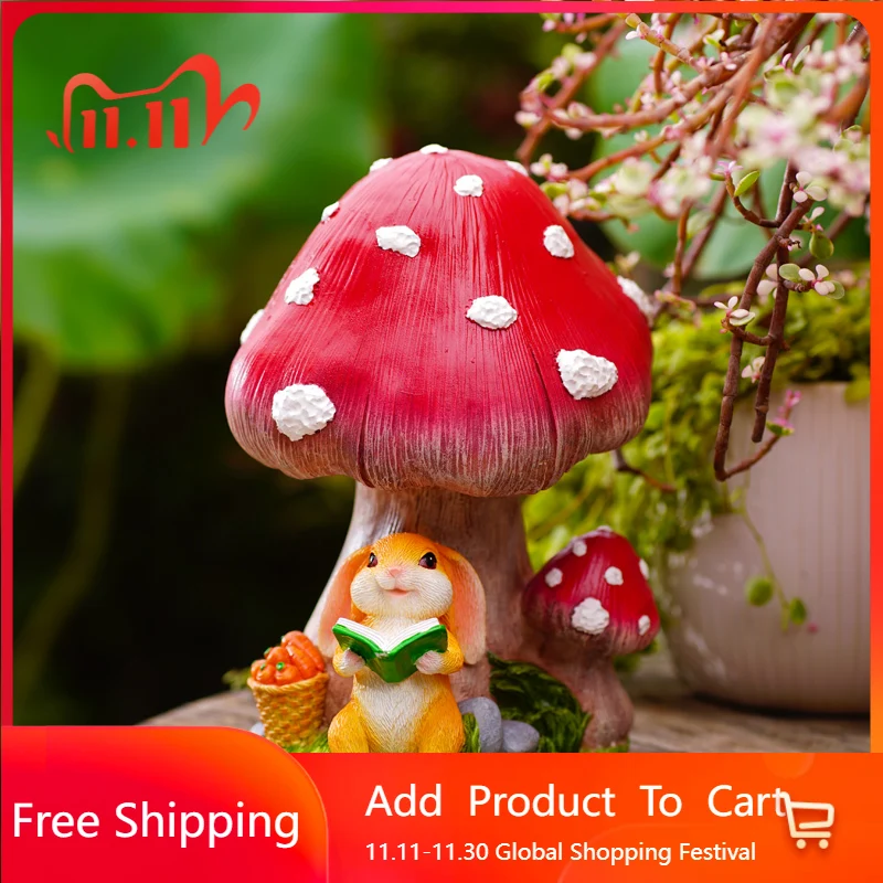 

Plant Mushrooms Garden Decor Rabbit Resin Animals Statue Garden Accessories Luxury Esculturas Y Figuritas Decorative Statues