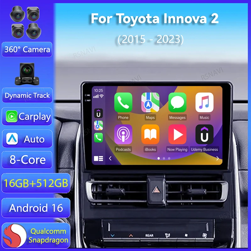 Android 16 Car Radio For Toyota Innova 2 2015 2016 - 2023 Carplay Auto DSP Multimedia Player Video Stereo WIFI+4G 2Din Head Unit