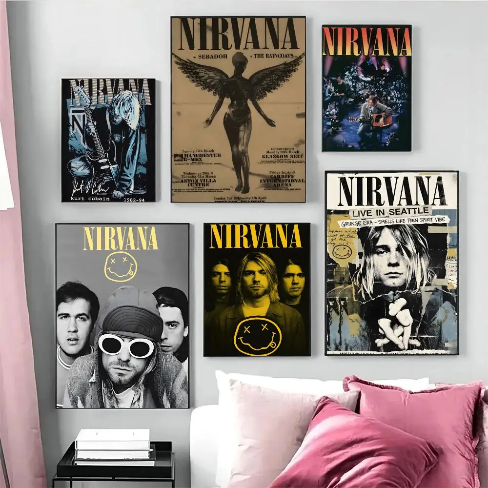 Nirvana Band Grunge Rock Poster Self-adhesive Advanced Aesthetic Printing Paper Wall Art for Living Room Home Decor