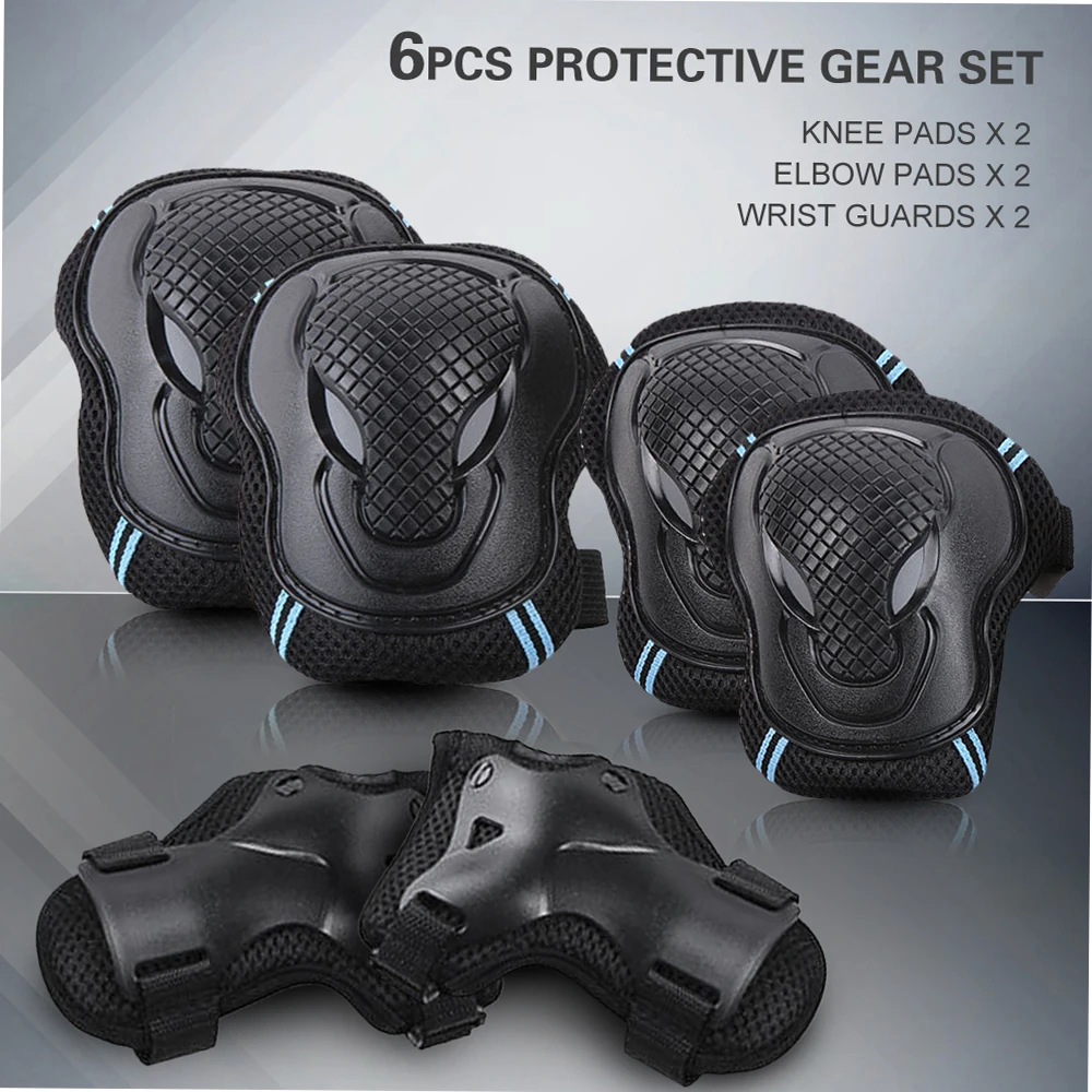 

Knee Pads Set 6 Protector Kit Knee Pads Elbow Pads Wrist Guards Protective Equipment Set Safety Protection Pads for Skateboard