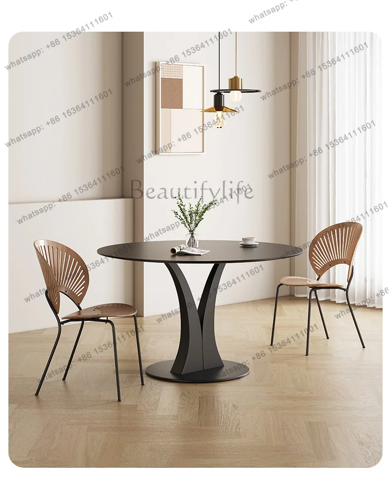 YJ Nordic Rock Plate Dining Tables Black Minimalism Creativity Design Round Table Kitchen Dining Room Furnitur Mesas Redondas FY