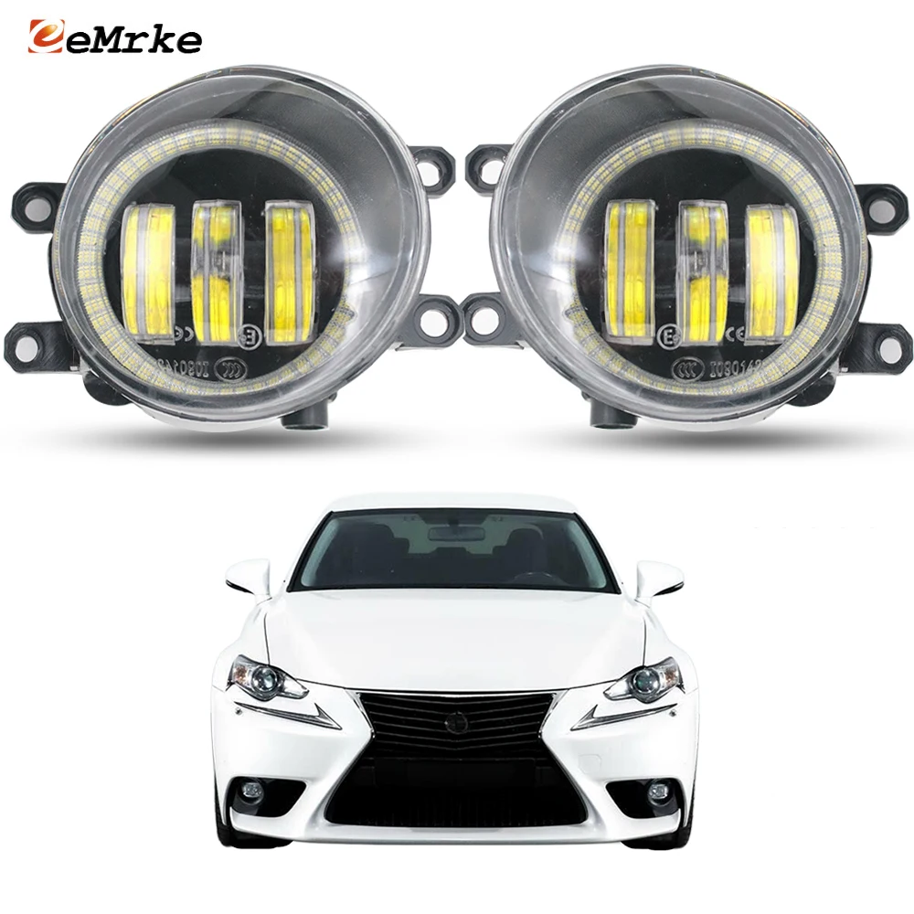 

Противотуманные фары OEM-стиля со светодиодами и галогеном (PTF) для Lexus IS III 250 300H 350 2014-2016 с линзами и ДХО (ангельские глазки)