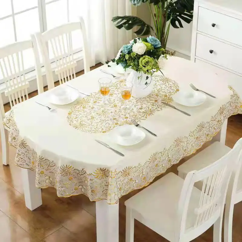 

Oval Tablecloth Waterproof PVC Round Table Cloth Anti Scalding Oilproof Wash Free Embroidered Decorative Table Cover