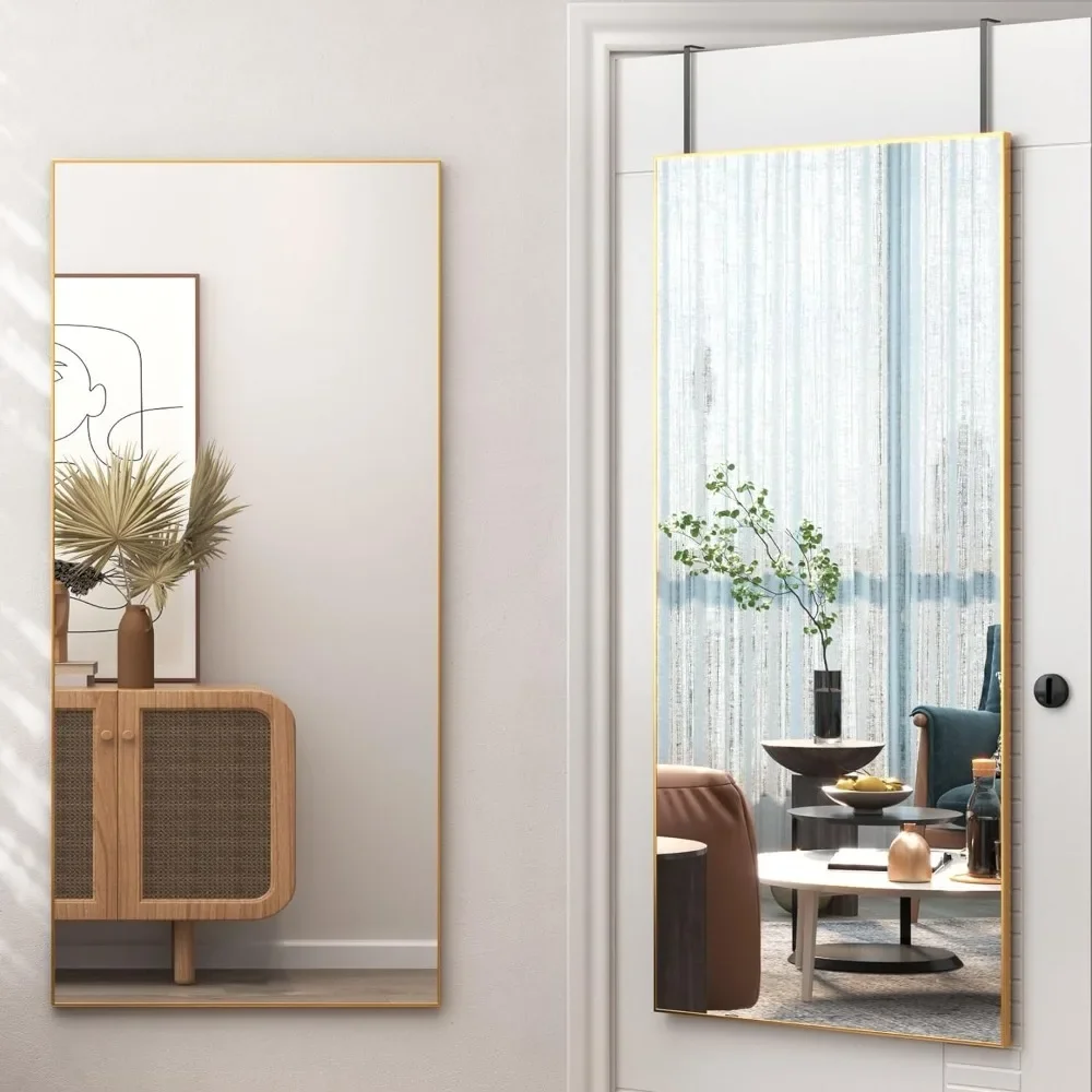 

Full Length Door Mirror 47" x 22", Over The Door Hanging Mirror, Wall Horizontal/Vertical,for Bedroom Living Room (Gold)