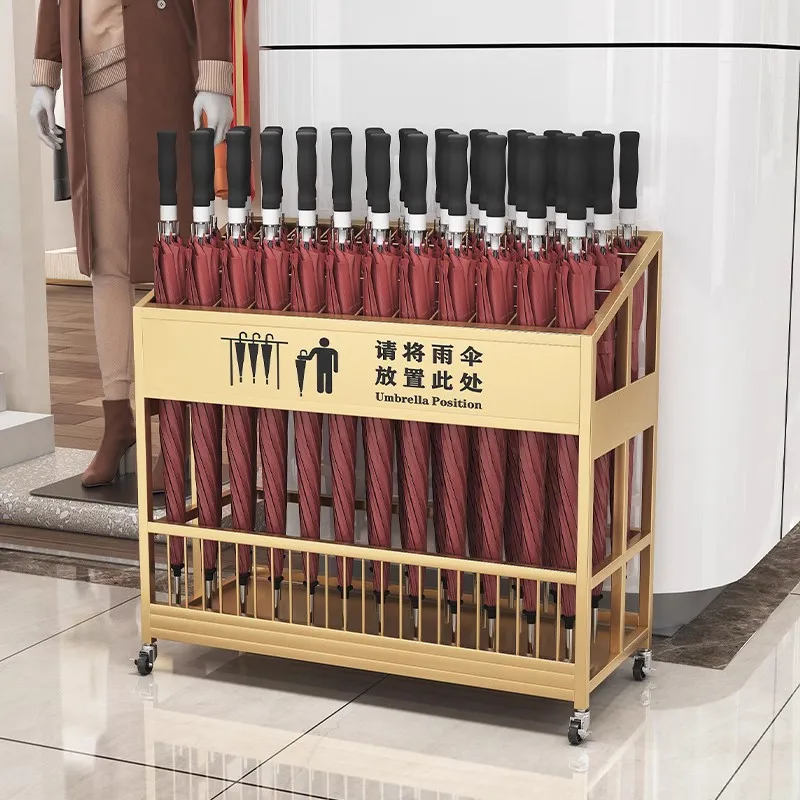 Modern Custom Size Logo Supermarket Shop Umbrella Stand Holder Metal Iron Movable Two-sided Capacity Powder Coated Display Rack