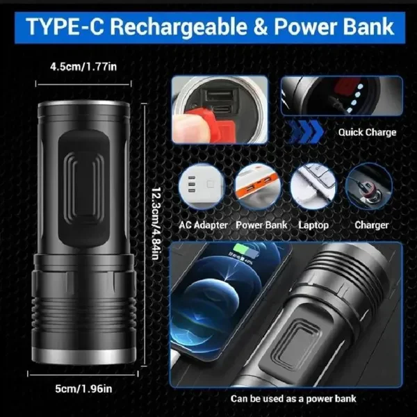 Ultra Powerful LED Flashlight Super Bright Spotlight Torch Rechargeable Zoom Flashlights High Power Lantern Camping