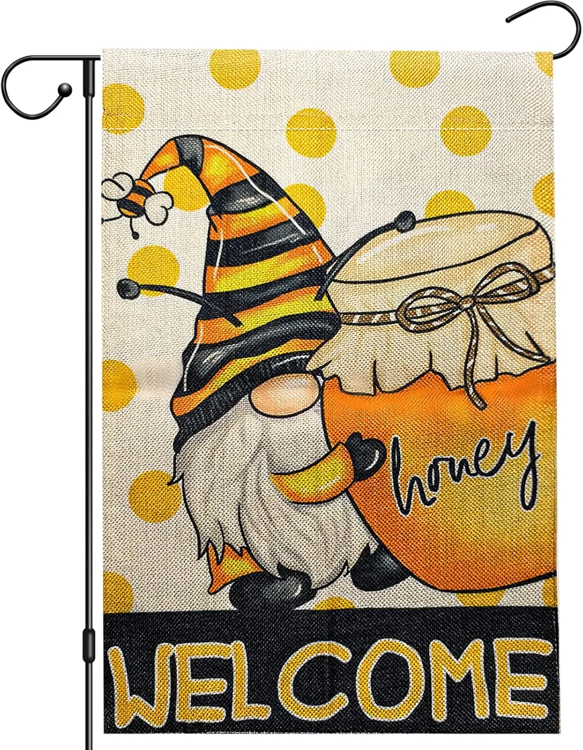 Summer Welcome Floral Garden Flag 12x18 Inch Double Sided Outside, Cute Gnome Honey Sunflower Burlap Yard Flag, Small Welcom CCL