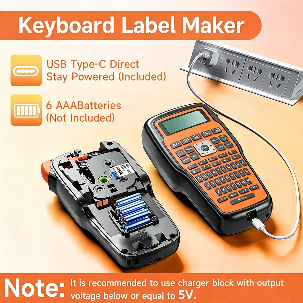 QWERTY Keyboard E1000 Label Printer Support Russian, Work with Heat Shrink Tubes and TZ231 Tape Label Maker with Case Bag