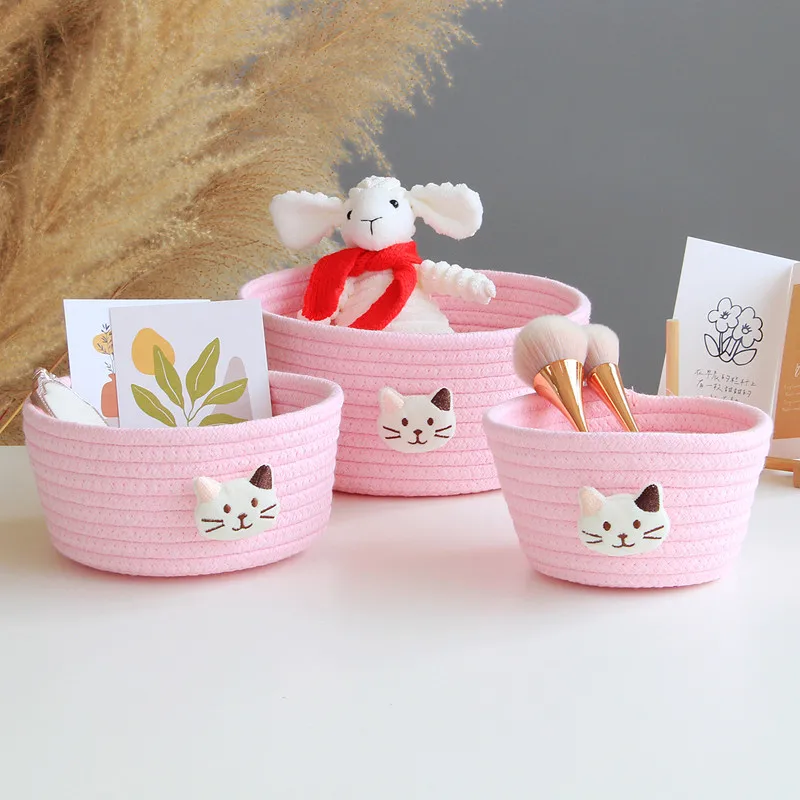 Mir de rangement tissé à la main avec animaux de dessin animé, boîte de rangement pour jouets pour enfants, paniers à linge pour la maison,