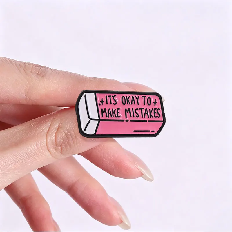 It's Okay To Make Mistakes Badge Enamel Pin School Supply Eraser Encouraging Quote Brooches Bag Lapel Jewelry Gift for Students