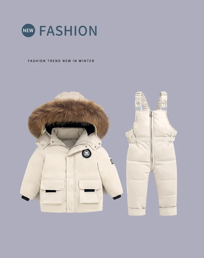 Winter Warm Down Jackets Boys Thicken Jumpsuit Parka Overalls Baby Toddler Girl Clothes Kids Snowsuit Children Clothing Set 2pcs