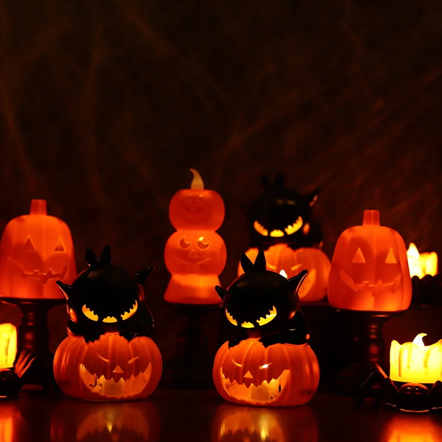 

Pumpkin Lantern Halloween Creative Electronic Candle Light Funny Party Supplies Ornaments Atmosphere Night Light Halloween Decor