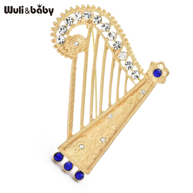 

Wuli&baby Big Enamel Gold Color Harp Brooches Gift Crystal Musical Instrument Badge Jewelry Accessory Gift For Music Student