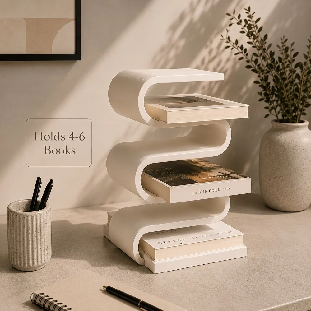 Creative 3D Printed Book Holder Plastic Multi Layer Desktop Book Organizer Sculptural Bookshelf S-Curve Vertical Book Stand Desk