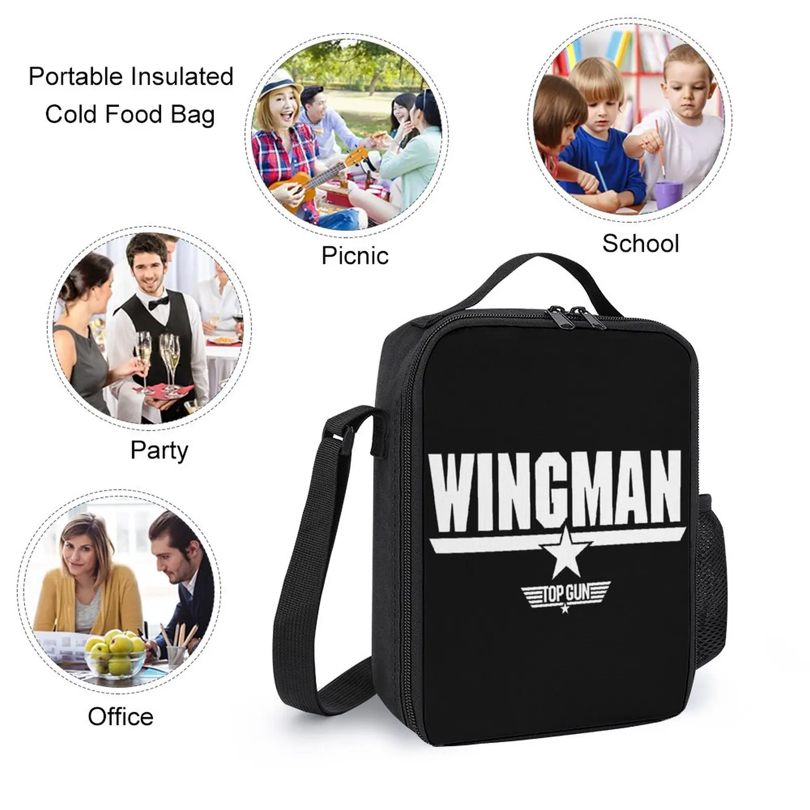 Top Gun Wingman Center Star Logo Classic Secure Comfortable Lunch Tote 3 in 1 Set 17 Inch Backpack Lunch Bag Pen Bag Sports Acti