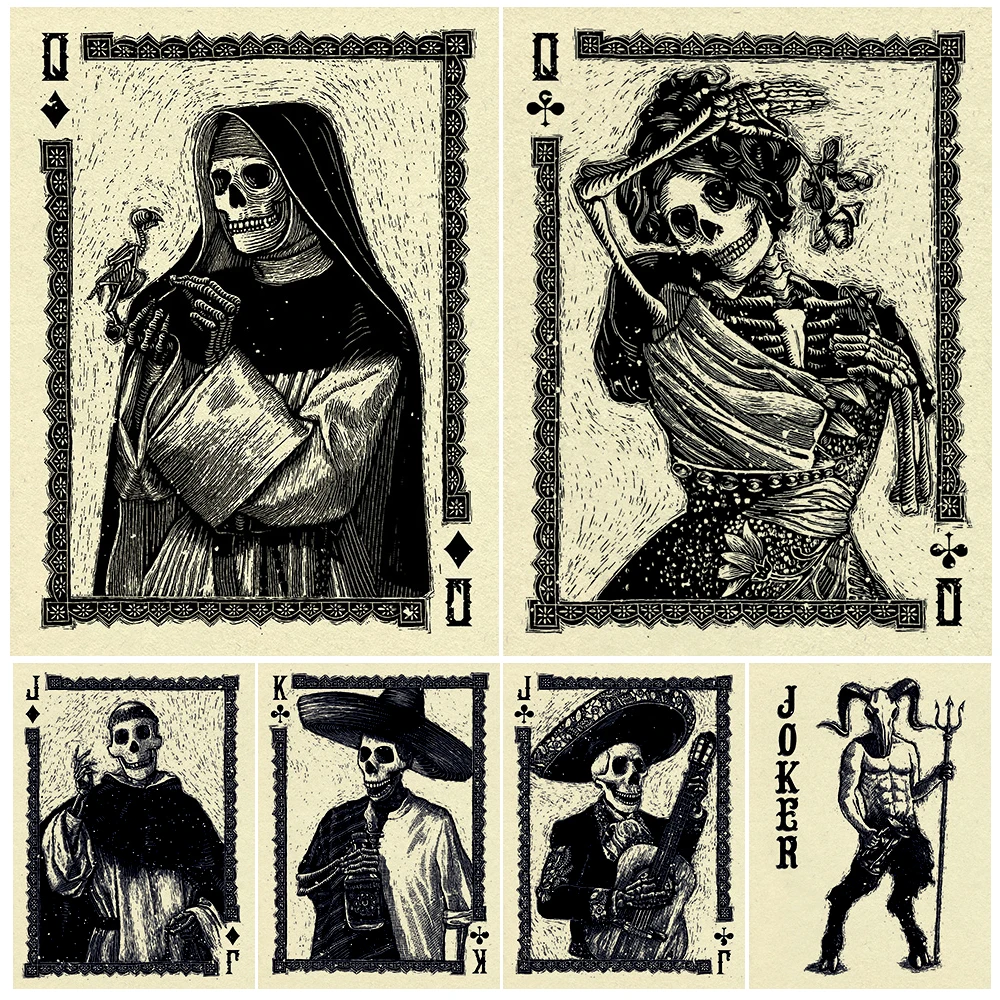 

Gunner,Knight,Soldier,Nun Vintage Poker Card Wall Art Canvas Print,Abstract Skull Card Art Poster And Print Decoration Unframed