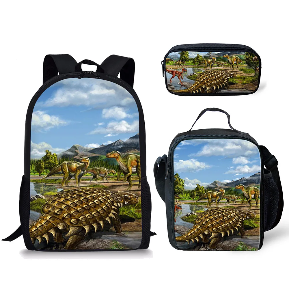 Classic Popular Novelty Classic Funny dinosaur 3D Print 3pcs/Set pupil School Bags Laptop Daypack Backpack Lunch bag Pencil Case