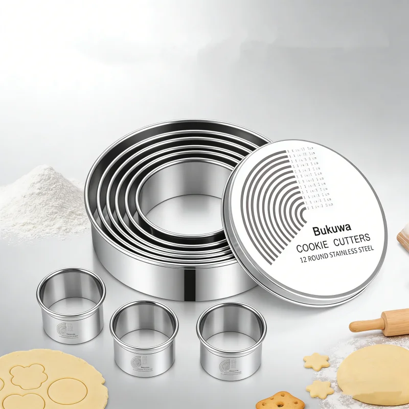 

New Stainless Steel Circular Double Rolled Edge Mousse Circle Pancake Circle Biscuit Cake Mold 12-Piece