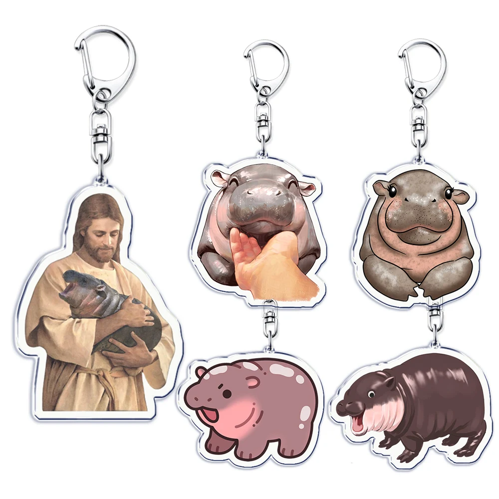 Lindo bebé hipopótamo Moo Deng llaveros acrílicos para accesorios bolsa colgante llavero joyería Fans amantes regalos