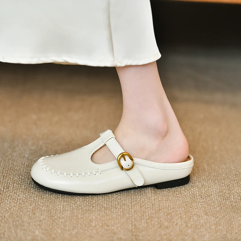 女性フラットスリッパミュールシューズ夏のサンダル 2026 - Leather Work Flats Women のレビューと価格