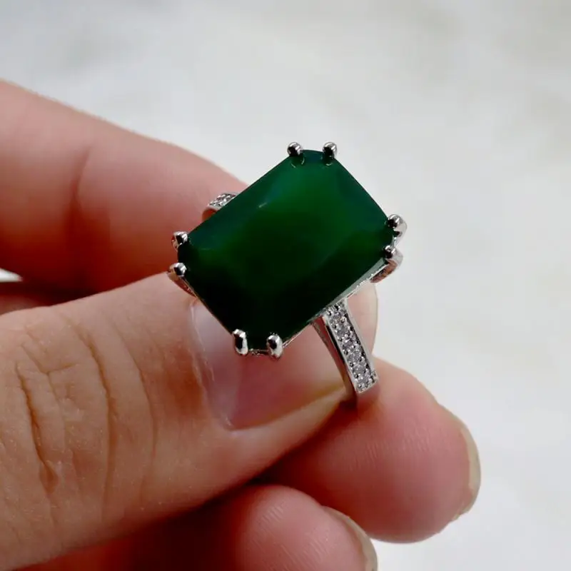 

16*12mm Big Square Stone Ring for Women Brides Luxury Wedding Jewelry Dark Green Zircon Ring Female Exquisite Holiday Gift