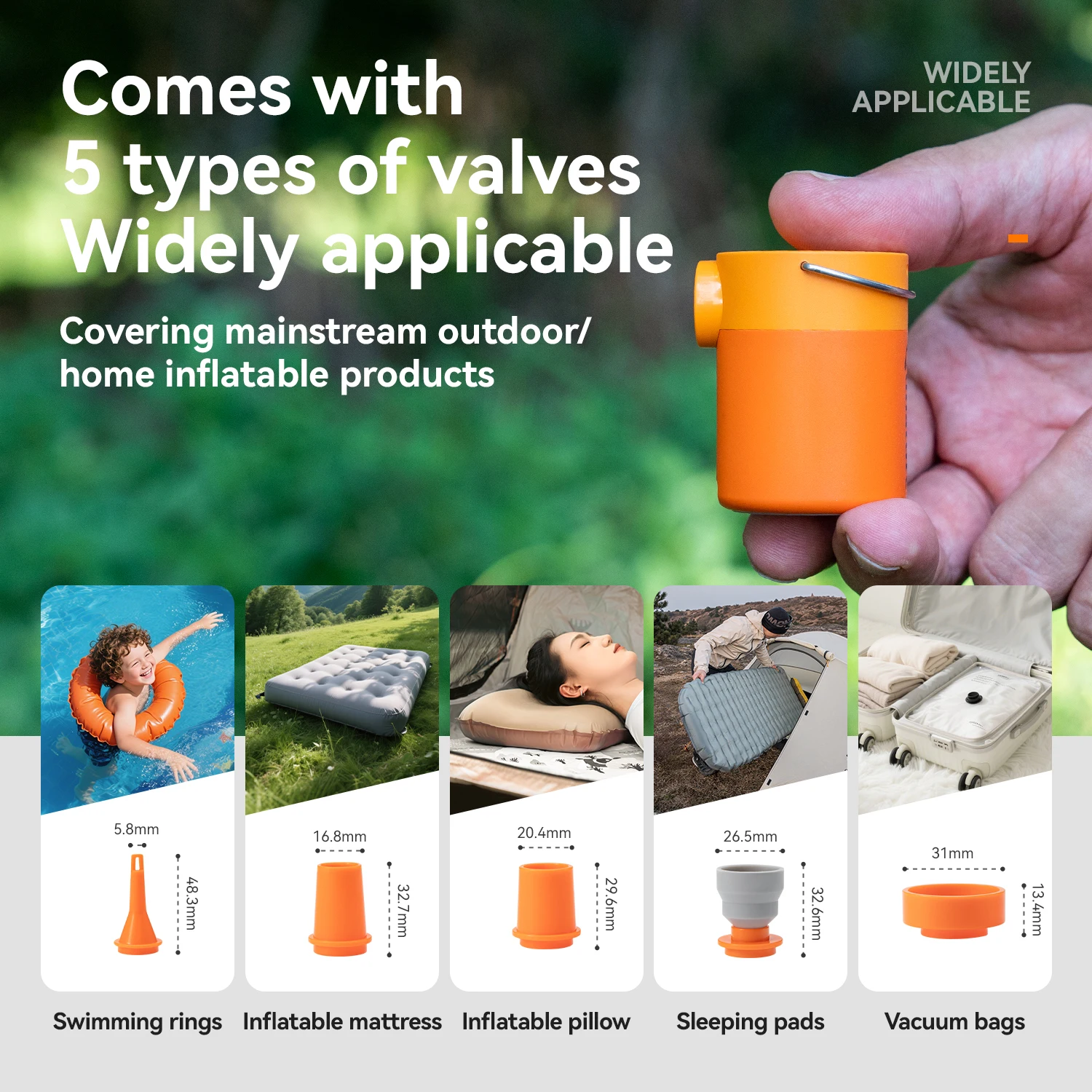 Qunature 3-in-1 Electric Air Pump Inflation Deflation Camping Light Lightweight Strong Air Pressure Mini  Air Mattress/Swim Ring